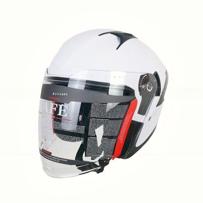White ABS Motorcycle Riding Helmet with Half Face PC Shield and Customizable Design