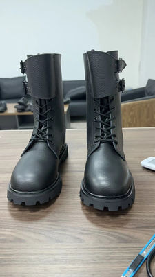Autumn Men's Black Cowhide Leather Boots with Rubber Outsole Shoe heel height About 3CM